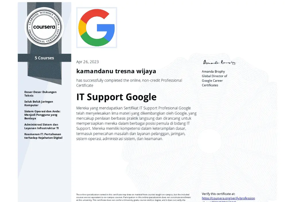 Sertifikat IT Support Google